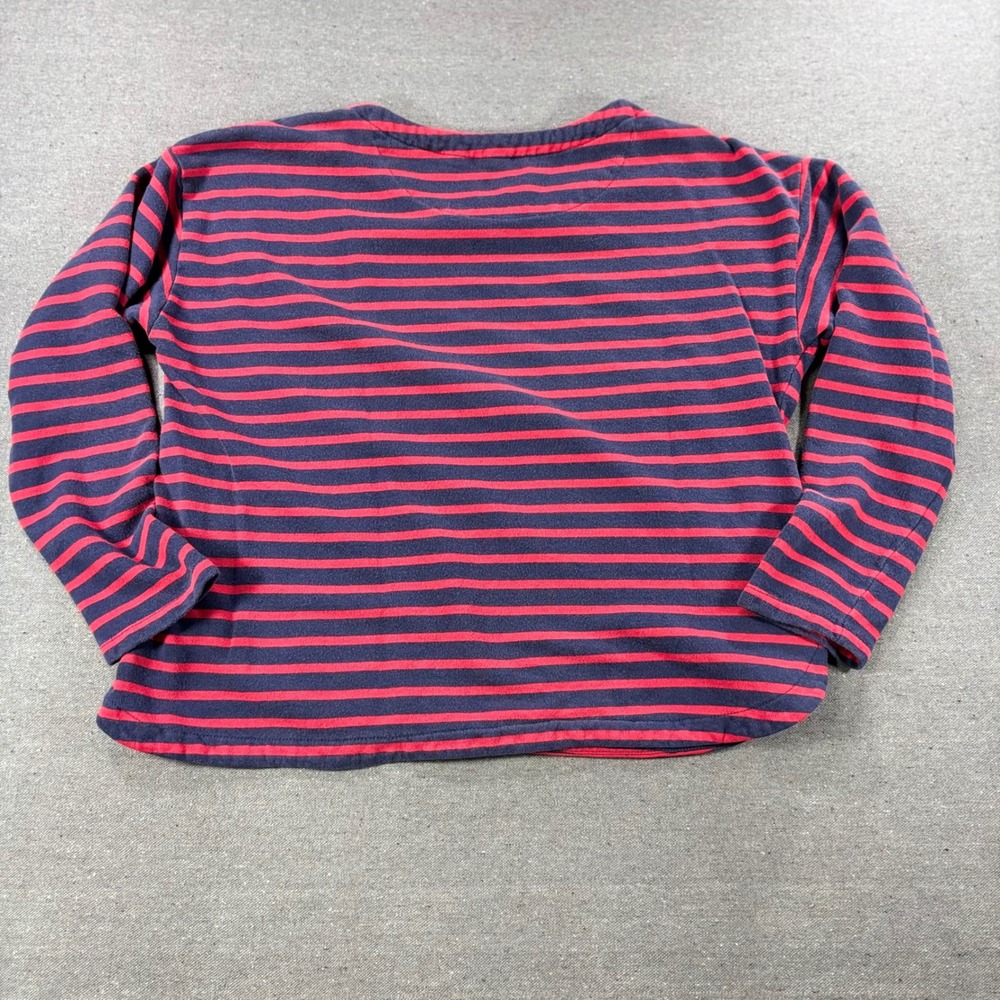 IZOD Striped Top Women Large Blue Red Long Sleeve Button Side Crew Neck Shirt - Picture 2 of 6